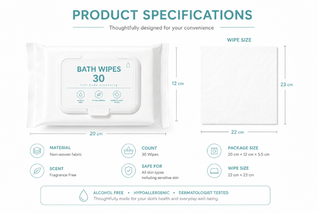 Portable Extra Thick Rinse-free Body Wipes, Custom Disposable Cleansing Wipes for Adults