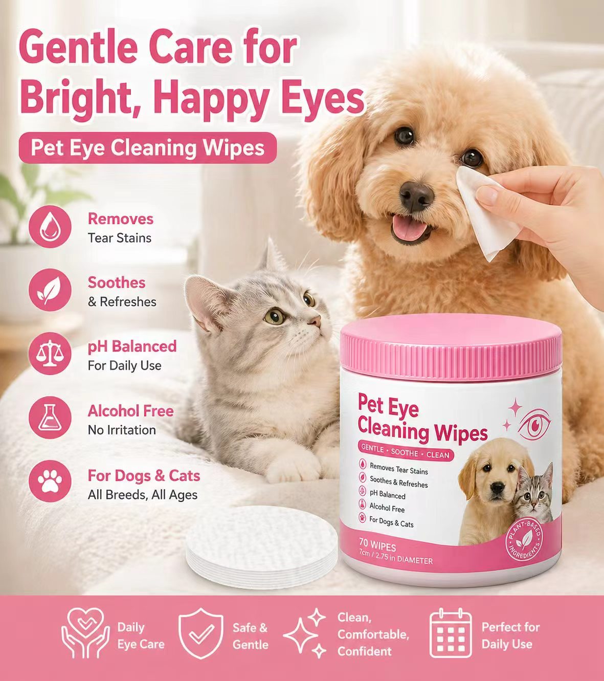 Soothing Pet Eye Cleaning Wipes for Dogs And Cats