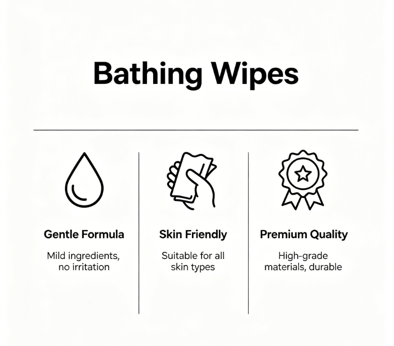 Disposable rinse-free bathing wipes in independent packaging
